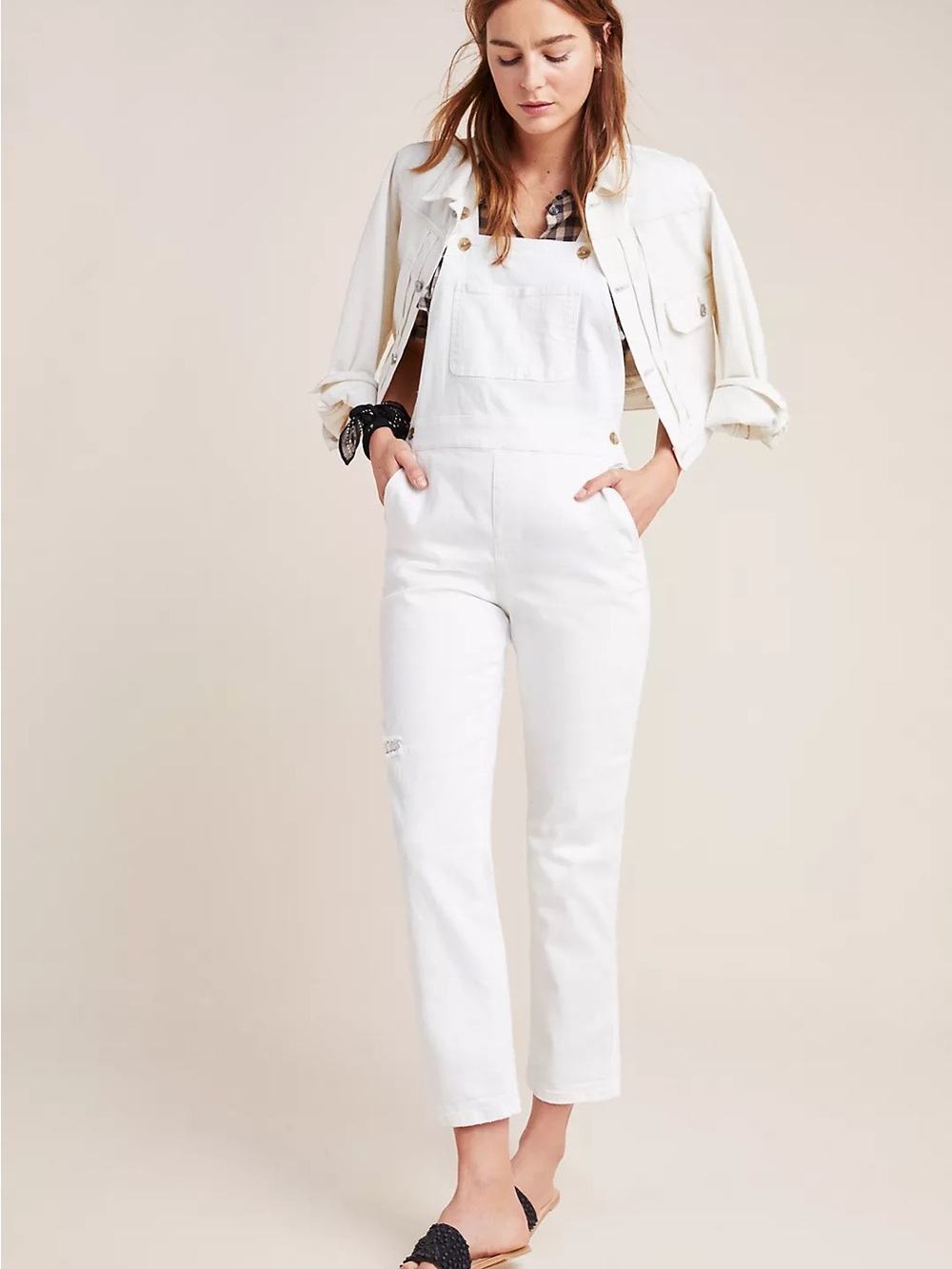 Anthropologie Pilcro White Denim Overalls - size 27